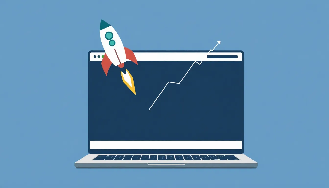 Illustration showing a new website launching and ranking fast in Google search results
