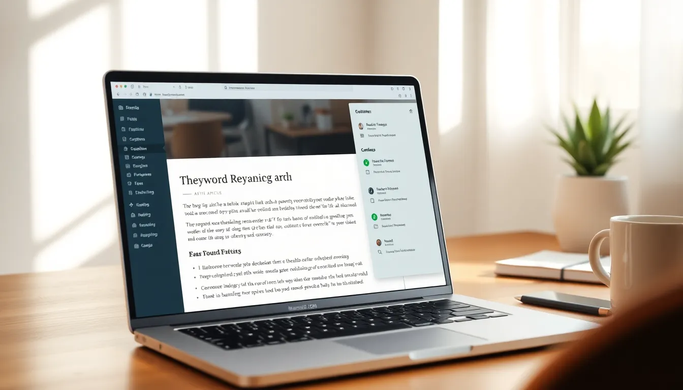 SEO content writer tool for startups showing automated article generation on a laptop screen